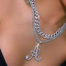 Pendant Necklaces Cubic Zirconia Tennis Chain Cursive Letter Necklace for Women Custom Diy Initial Name Alphabet Fashion Jewelry 230613