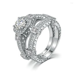 Cluster Rings 2 Pcs Solid Silver Color Women's Wedding Ring Sets Luxury Crystal Zircon Classic Bridal Jewelry For Women