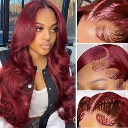 Human Hair 13X6 Body Wave Red Coloured Human Hair Wigs for Women Full Density Lace Front Wig