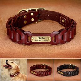 Dog Collars Leashes Genuine Leather Dog Collar Custom Leather Medium Large Dog Collars Personalised Pet ID Collars for Dogs Engrave Name 230612