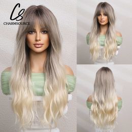 Lace Wigs La Sylphide Ombre Brown Blonde Wig Long Wave Woman Wigs on Sale Clearance Party Daily Natural Synthetic Wig Heat Resistant Hair Z0613