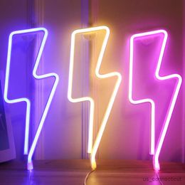 LED Neon Sign LED Neon Lightning Shaped Sign Flash Neon Table Light USB Battery Operated For Home Decorative Hanging Night Lamp R230613