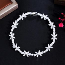Link Bracelets ThreeGraces Simple Bling Cubic Zirconia Lovely Simulated Pearl Engagement Bracelet For Brides Korean Fashion Prom Jewellery