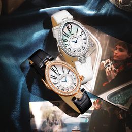 Wristwatches DITALING Leather Luxury Women's Watches Fashion Quartz Water Drop Diamond Elegant Watch For Women Free Shiping 1211