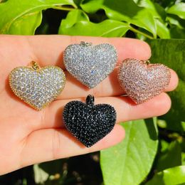 Lockets 5pcs Cubic Zirconia Bling 3D Heart Charm Pendant for Women Bracelet Girl Necklace Making Handmade Jewellery 230612