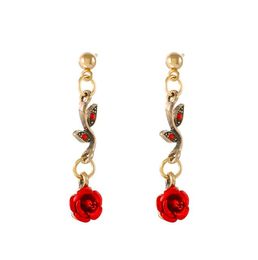 Pendant Necklaces Retro French Red Rose Flower Bracelet Earrings Necklace Set For Female Women Ladies Girls Personality Earring Drop Otoqt