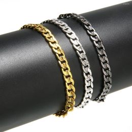 Link Bracelets 3 Colours Flat Curb Bracelet Men Stainless Steel Metal Hand Chain Hip Hop Trendy Unisex Party Jewellery Bijoux Femme