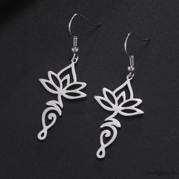 My Shape Lotus Flower Earrings for Women Stainless Steel Yoga Drop Amulet Sanskrit Buddhism Jewellery Gifts R230613