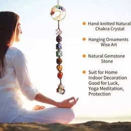 Garden Decorations Seven-Color Crystal Original Stone Tree of Life Hanging Yoga Jewellery with Gemstone Hand-woven R230613