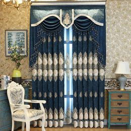 Curtain Luxury Chenille Royal Blue For Bedroom Villa Embroidered Insulated Room Darkening Velet Drapes Sliding Patio Door