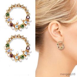 Sweet Colorful Flower Stud Earrings Delicate Rhinestone Wreath Garland for Girls Cute Gifts R230613