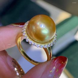 Cluster Rings Classic South Sea Golden Pearl For Women Girls Wedding Party 925 Silver Ring Jewellery Gift With 12-13mm Big Natural