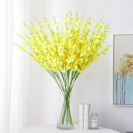 Dried Flowers Yellow Dancing Artificial Wedding Home Flower Arrangement Crafts Vases Decoration Phalaenopsis Diy Potted Plants