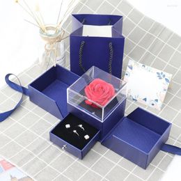 Jewellery Pouches Valentine's Day Unfading Dried Flower Design Ring Gift Craft Display Holder Transparent Acrylic Eternal Rose Box