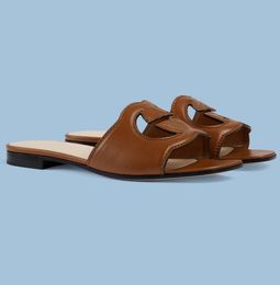 Everyday Wear Women Interlocking G Cut-out Slide Sandals Shoes Slip On Slide Flats Summer Luxury Flip Flops Lady Casual Sandalias EU35-43 Original Box