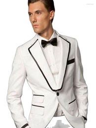 Men's Suits Men's 2Pcs Jacket Pants Casual Costume Homme White Coat With Black Edging Groom Tuxedos Formal Men Tailor Blazer Trousers