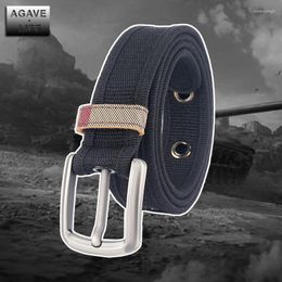 Belts Casual Canvas Belt Men Women 3.2cm Silver Needle Buckle Jeans Unisex Elastic Leisure Outdoor Solid Color Overalls