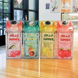 Water Bottles 430ML Square Double Bottle Outdoor Ice Cup Straw Cold Drink Creative Summer Student Drinking Plastic