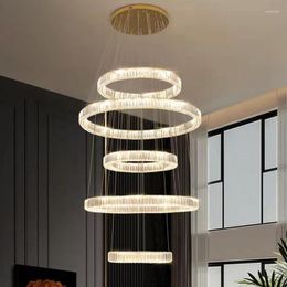 Pendant Lamps El Hall Luxury Modern Living Room Lights Steel Lustre K9 Crystal Led Dimmable Hanging Lamp Villa Stairs Fixture