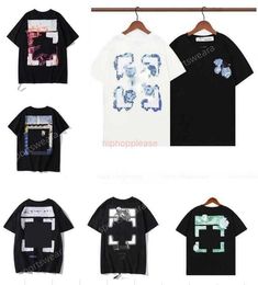 OFFes Men's Fashion Tops Sports T-shirts Designer White T-shirts Luxury Cotton Loose T-shirts Casual Summer Short Sleeves Oil Painting Black Back Print Arrow Mens