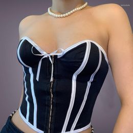 Bustiers & Corsets Sexy Corset Top Women Off Shoulder Sleeveless Bow-knot Tank Cropped Streetwear Bustier Slim Crop