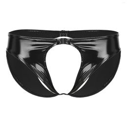 Men's Swimwear Mens Lingerie Low Waist Open BuBriefs Cutout Underwear Crotch Sissy Panties Wet Look Patent Leather Crotchless Thongs