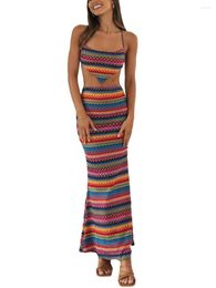 Two Piece Dress Women 2 Long Skirt Sets Strapless Crop Tube Top Bodycon Maxi Skirts Y2k Summer Outfit Beachwear (G-Green S)