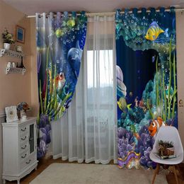 Curtain Beautiful Underwater World Printing 3D Curtains Dolphin Po Children Room Window Drapes