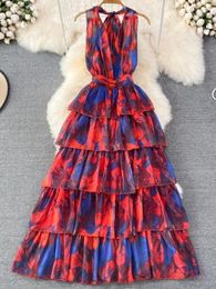 Casual Dresses Summer Fashion Women Halter Beach Style A-line Dress Korea Sexy Tie-dye V-neck Ladies Clothing For Holiday 2023 Fringed Robe