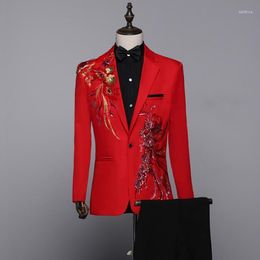 Men's Suits Red Sequins Blazer Men Formal Dress Latest Coat Pant Designs Marriage Suit Terno Masculino Trouser Wedding For Men's