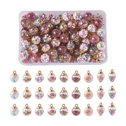 Lockets 1Box Transparent Glass Globe Pendant Charms with RoundHeart Glitter Sequins inside and Plastic Cup Peg Bails For Jewellery Making 230612