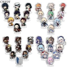 Key Rings 100 Styles 9PcsSet Genshin Impact Acrylic Stand Demon Slayer Jujutsu Kaisen Figure Decoration Action Plate Toys Keychain 6cm 230612