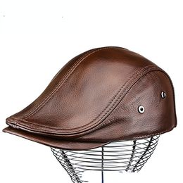Leather Beret Solid-color Casual and Durable Stingy Brim Hat for Both Men and Women