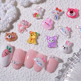 False Nails 20 Pieces Cabochon Nail Expoxy Christmas Decorations 2023 Jelly Bear Art Pink Small Kawaii Charms Rabbit 230612