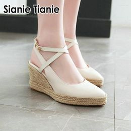 Sandals Sianie Tianie 2023 Summer Drop Woman Chaussure Cross Strap Gladiators Wedge Heels Platform Women Sexy Pumps