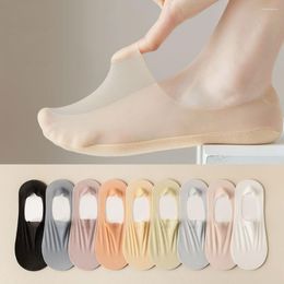 Women Socks Summer Ultra-thin Breathable Boat Silicone Anti-slip Invisible No Show Womens Slippers Solid Color Ice Silk