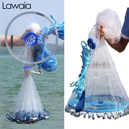 Fishing Accessories Lawaia Hand Cast Net Aluminium or Blue Plastic Ring Folding Network Steel Pendant Monofilament Nylon Fishing Line Fishnet 230612