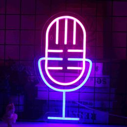 LED Neon Sign Neon Light Pink Microphone Led Sign Pub Dining Melody Studio Room Bedroom Home Bar Shop Decoration R230613