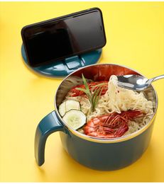 Bowls Big Size Instant Noodle Bowl Stainless Steel Portable Soup With Lid Chic Gift Cutlery Tableware Container