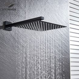 Bathroom Shower Heads Matte Black Shower Head 81012 inch Rainfall Ultrathin Shower Head With Shower Arm Bathroom Shower Accessories Wall Mounted 230612