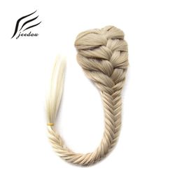 Chignons Jeedou Synthetic Hair Braided Plaited fishtail fishbone Drawstring Ponytail Extension Black Brwon Color Chignon Hairpiece 230613