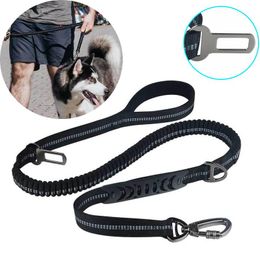 Leashes Tactical Dog Harness Nylon Car Seat Belt for Dog Leash Adjustable Cushioning Elastic Reflective Safety Rope for Pet Cat Supplies