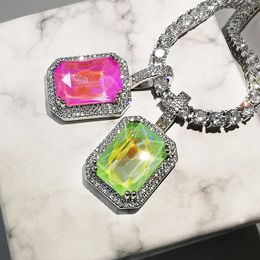 Pendant Necklaces Bling Multicolor Square Necklace for Men Women Gifts Mocca Colours AAA Zircon Hip Hop Jewellery 230613