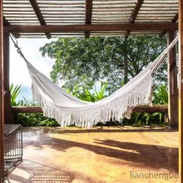 Hammocks Pure Cotton Hammock Person Swing Bed Garden Outdoor Hanging New with stroage bag R230613
