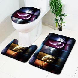 Mats CLOOCL The 3 Sets Bathroom Carpet Mat and Toilet Seat Cover with Starry Sky WC Nonslip Mat and Toilet Seat Cover Bath Mat