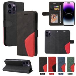 Contrast Color Leather Wallet Cases For Iphone 15 14 Pro Max 13 Mini 12 11 X XR XS 8 7 6 Abstract Hybrid Hit Holder Flip Cover Business Shockproof ID Card Slot Fashion Pouch