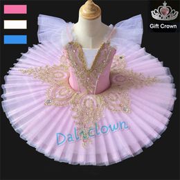 Dancewear Kids Swan Lake Professional Ballet Tutu Girls Pink Blue Platter Pancake Tutu Tulle Princess Ballerina Dress Ballet Dance Costume 230612