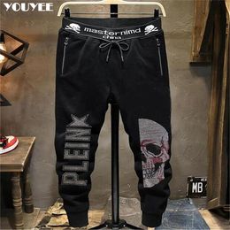 Pants Casual Pants Skull Trendy Black Micro Elastic Cotton Male Diamond Trendy HipHop Sweatpants Sports Goth Pants Men's Clothing