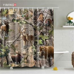 Curtains Forest elk brown bear animal print bathroom shower curtain polyester waterproof bathroom decorative shower curtain with hook