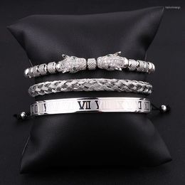 Strand High Quality Luxury Stainless Steel Roman Bangle CZ Leopard Charm Jewellery Handmade Macrame Bracelets Set Men Gift